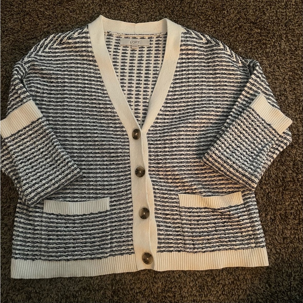 LOFT Black and White Cardigan Sweater